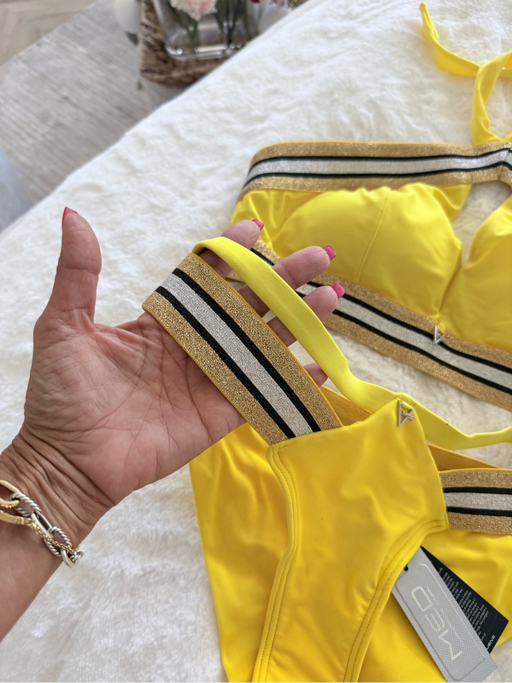 ME Makeover Essentials Yellow Women's Bikini Set with Striped Waistband - Picture 3 of 7